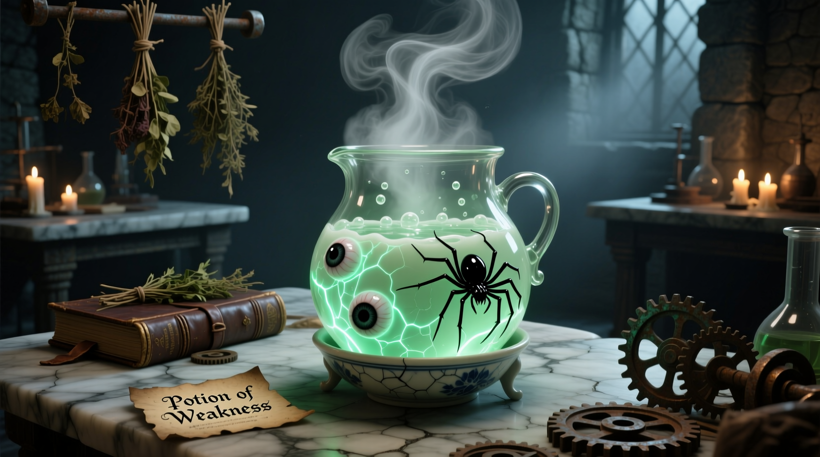 Fermented spider eye brewing into weakness potion