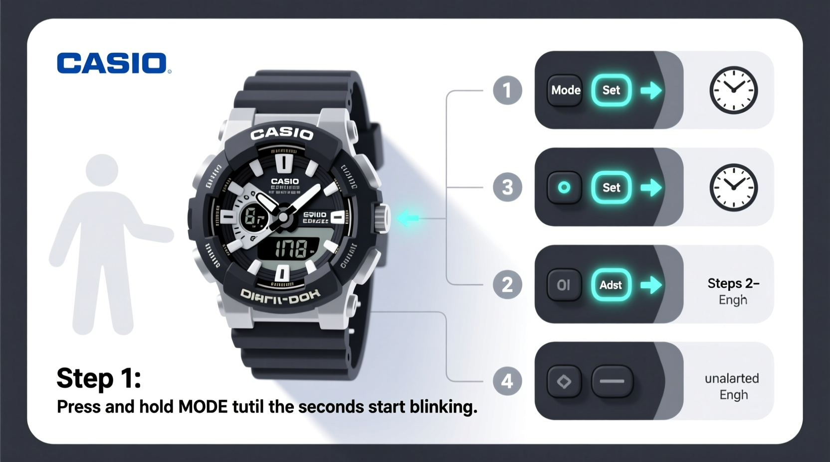 step by step guide to setting the time on any casio digital watch easily
