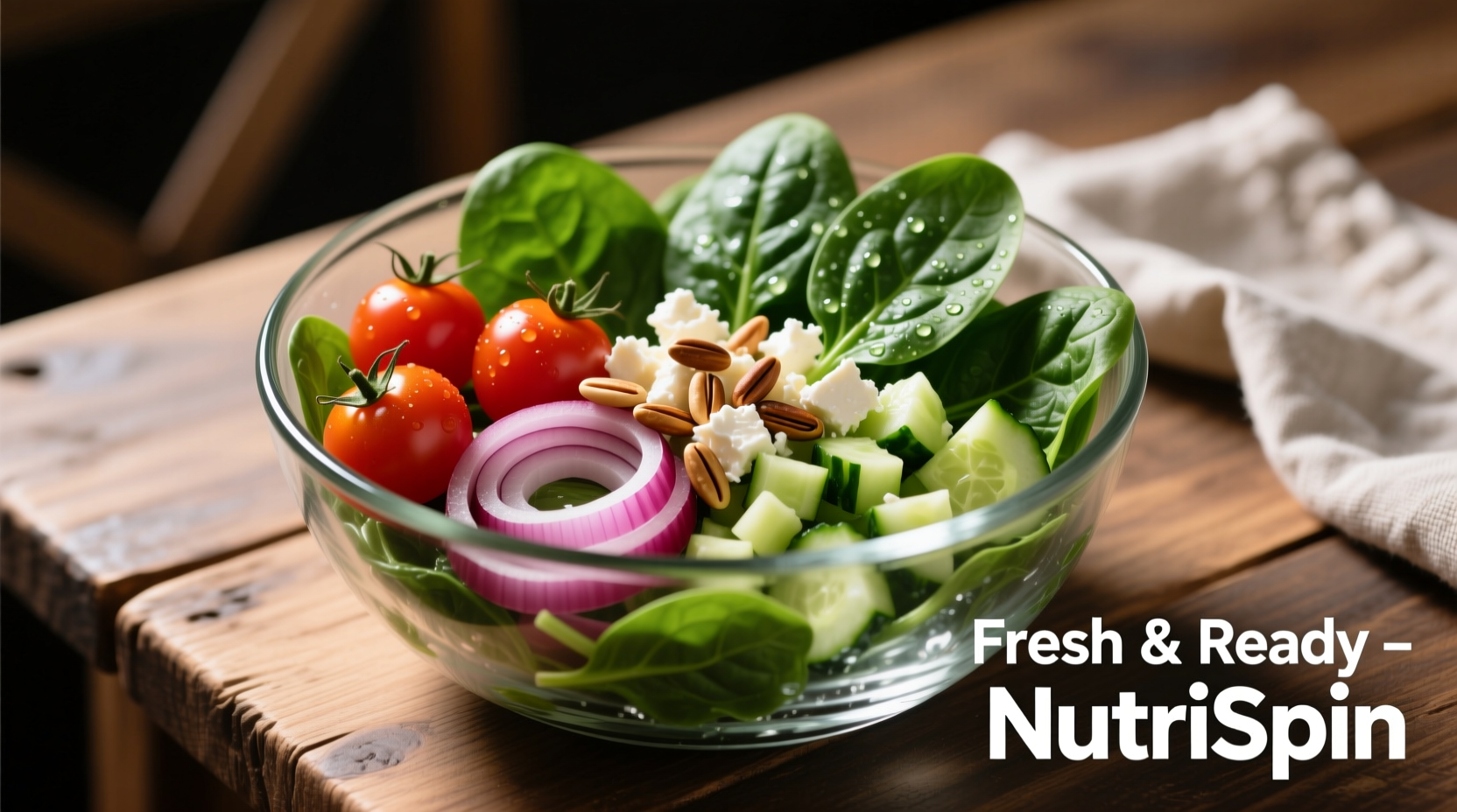 Nutritious canned spinach in glass bowl with fresh ingredients