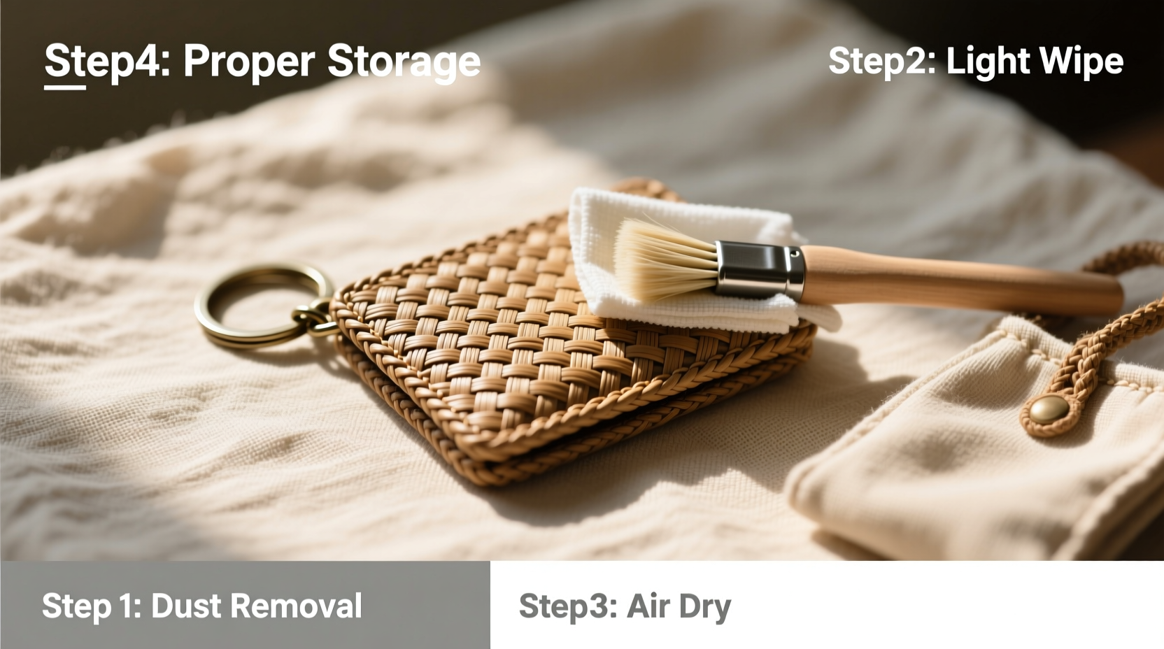 step by step guide to safely clean and maintain your woven texture keychain wallet