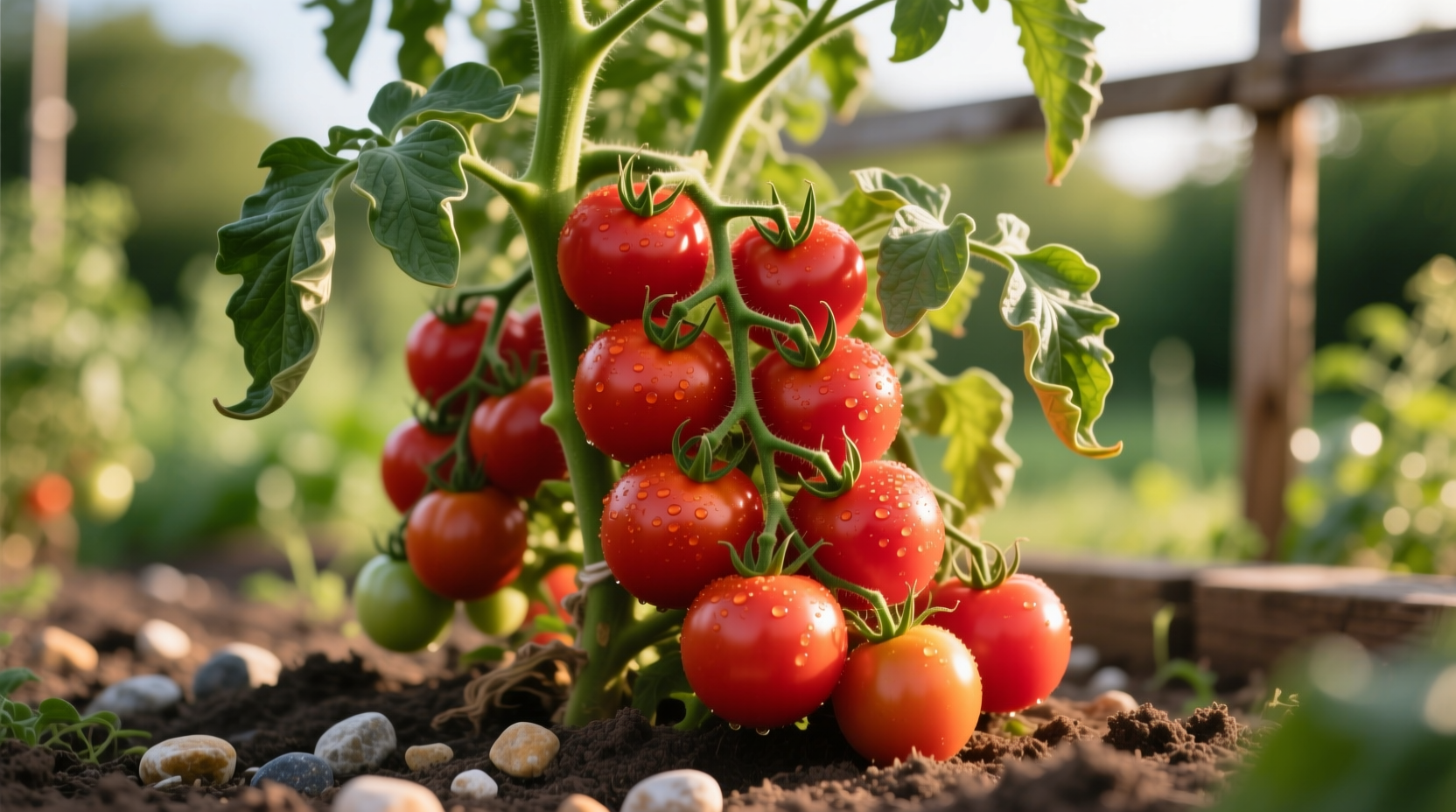 Tomato plant with ripe red tomatoes