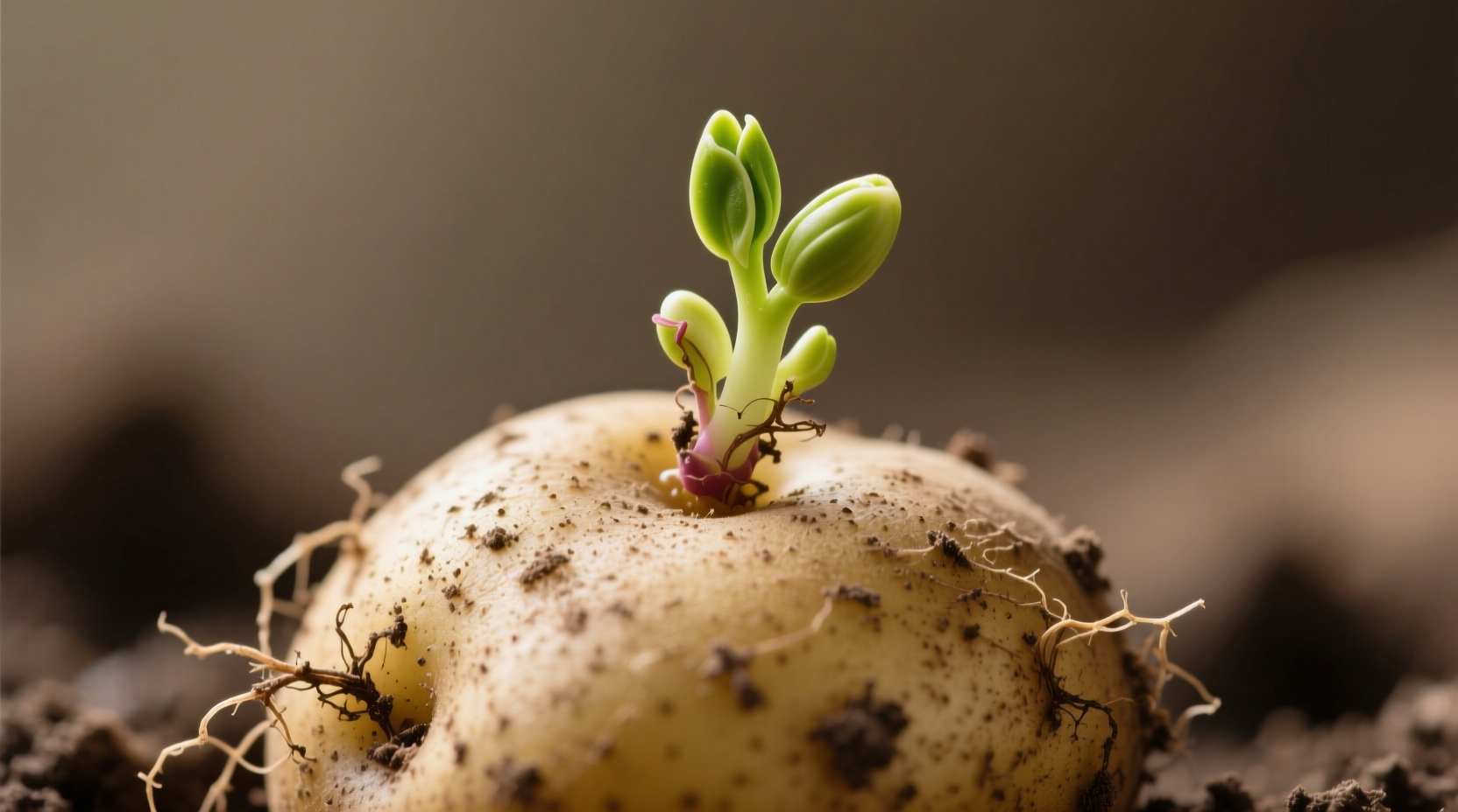 Fresh potatoes with sprouts showing natural growth cycle