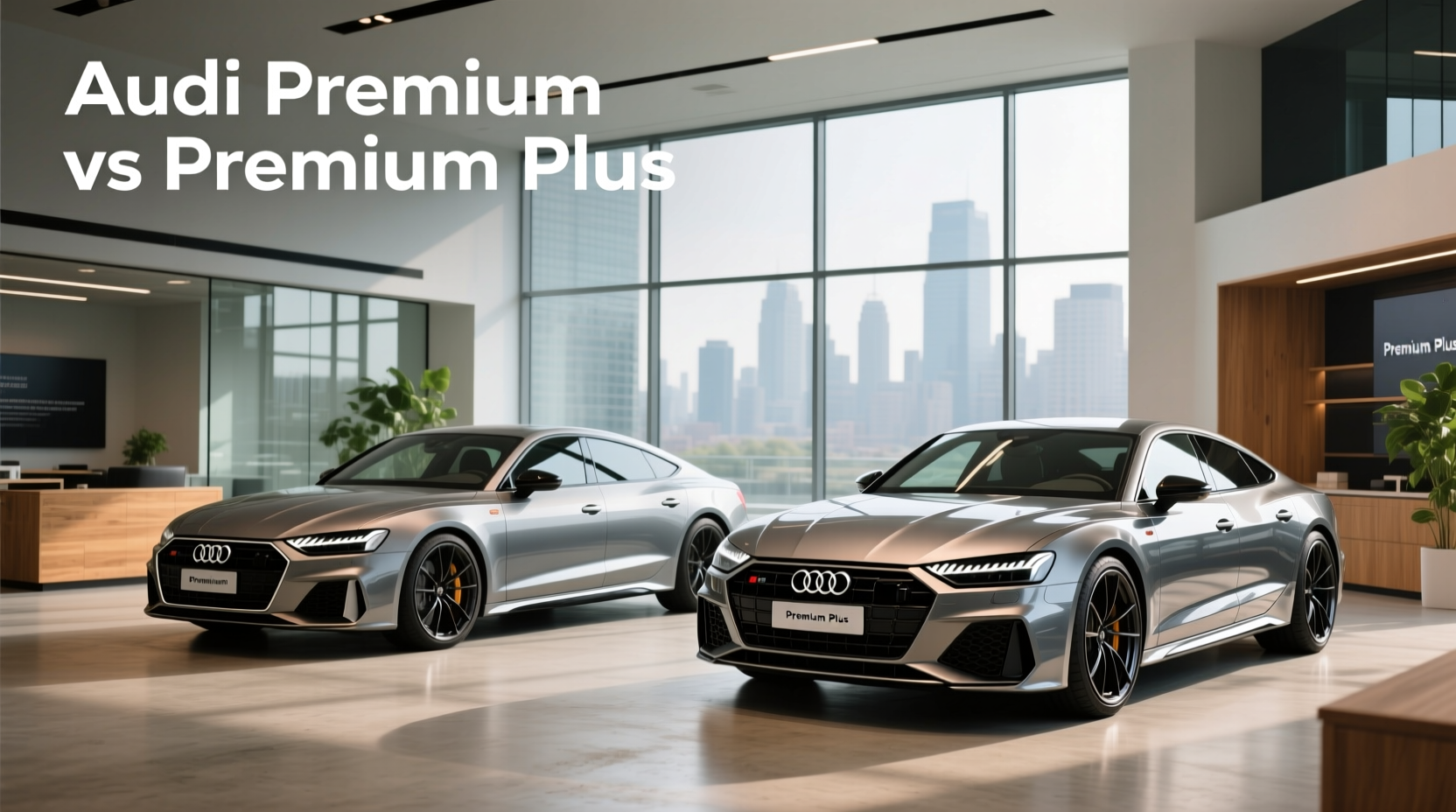 Audi Premium vs Premium Plus side-by-side comparison showing interior and exterior differences