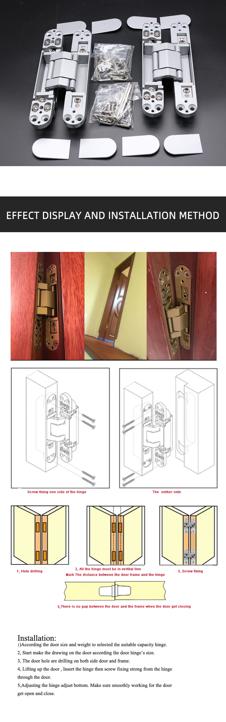 High quality 3D adjustable concealed hinge /Invisible door hinge