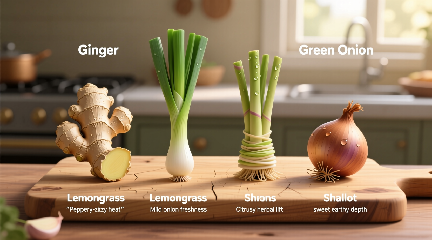 Garlic substitutes comparison chart with fresh ingredients