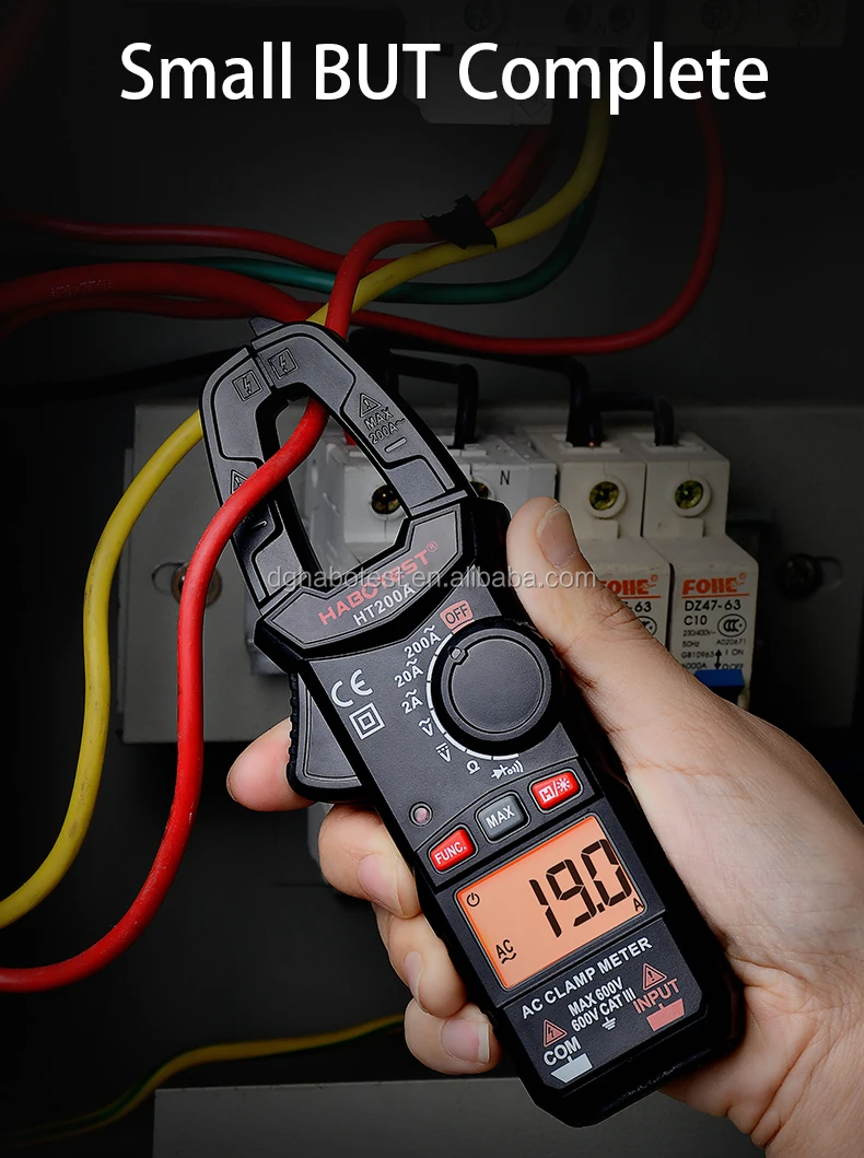 Habotest HT200A Resistance Capacitance Bicolor Backlight Continuity Mini Digital Clamp Meter