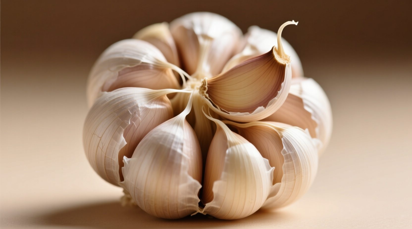 Whole garlic head with separated cloves showing papery skin