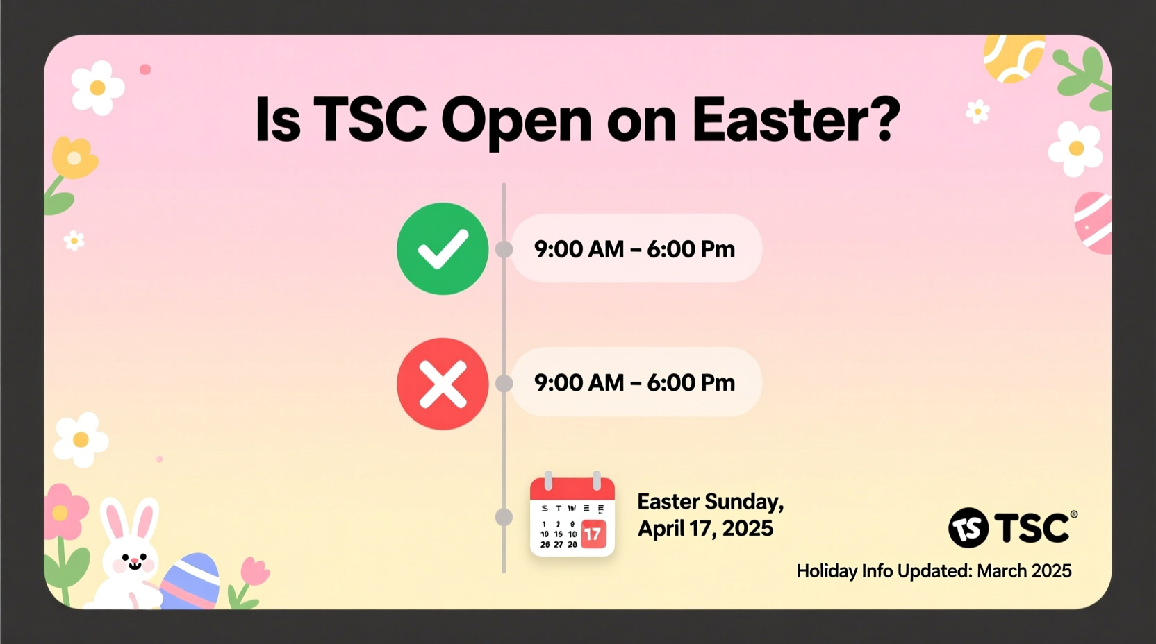 is tsc open on easter
