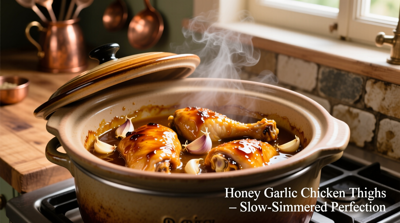 Golden honey garlic chicken thighs in crock pot
