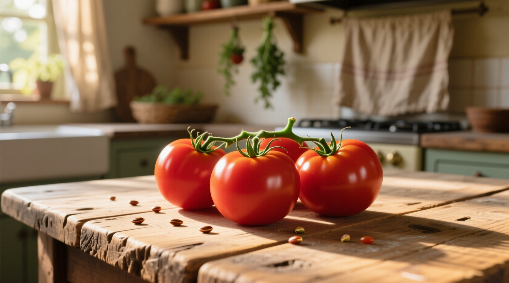Fresh tomatoes on wooden table