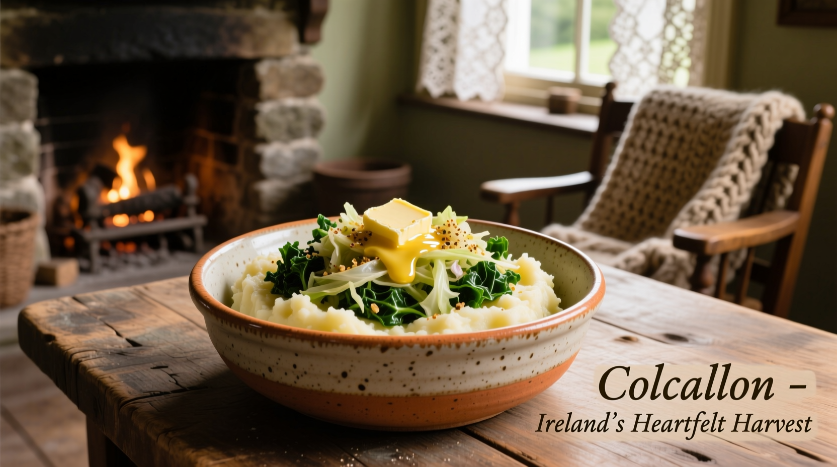 Traditional Irish Colcannon served in ceramic bowl