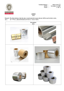 Paper backed aluminium foil certificate Paper backed aluminium foil certificate