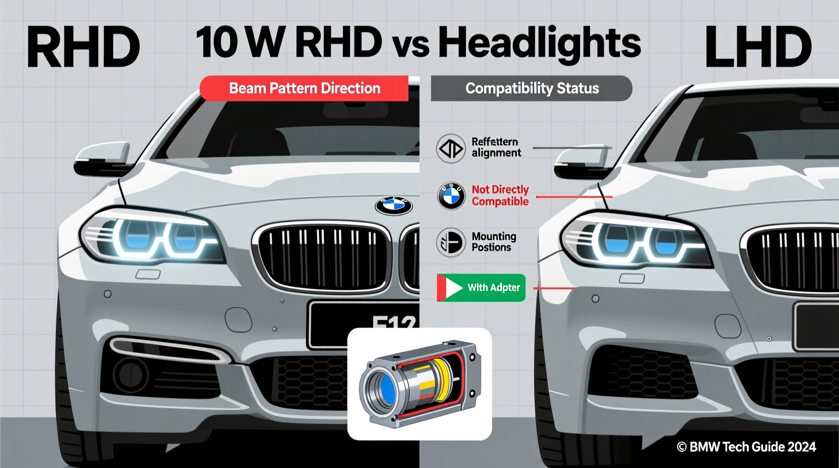 f10 rhd vs lhd headlights