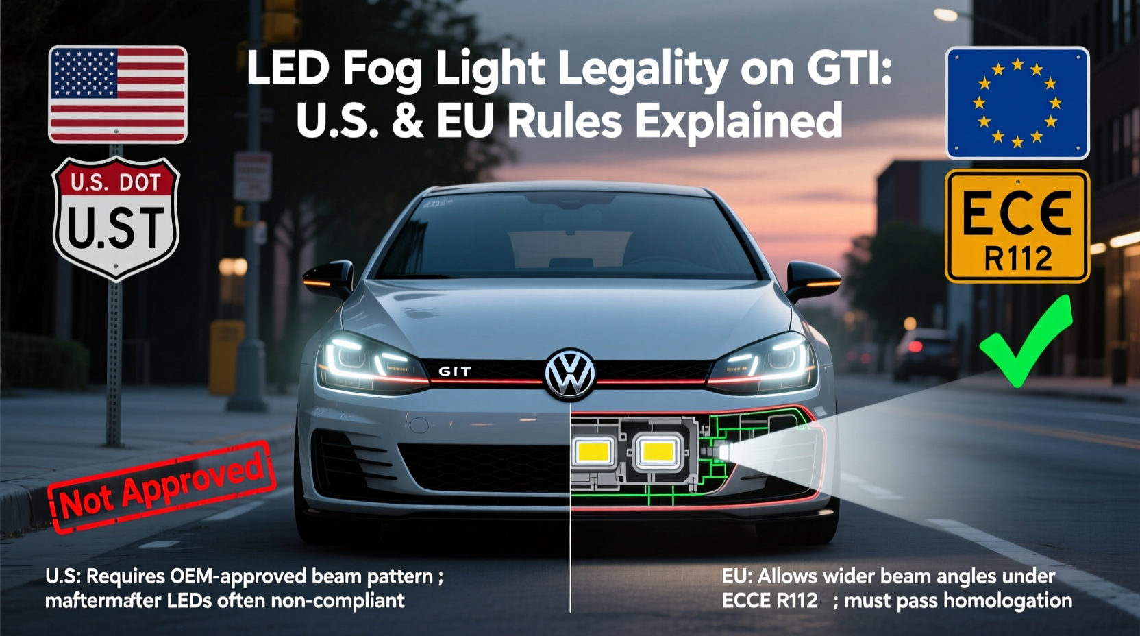 LED Fog Light Legality on GTI: U.S. & EU Rules Explained