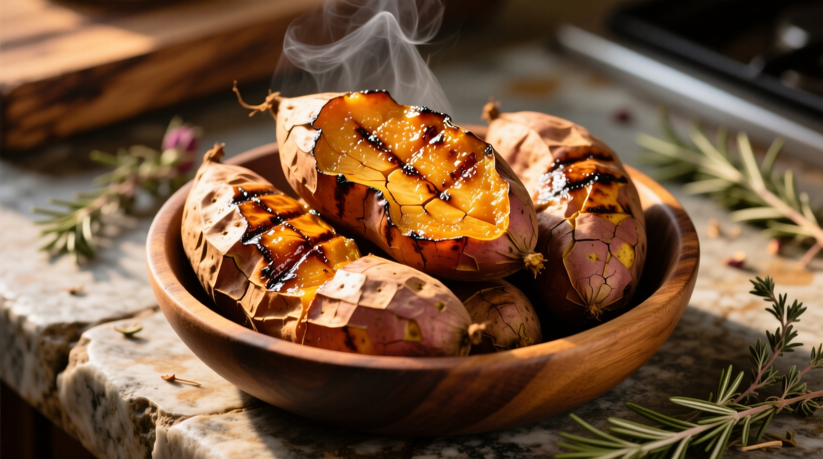 Perfectly cooked Traeger sweet potatoes with crispy skin