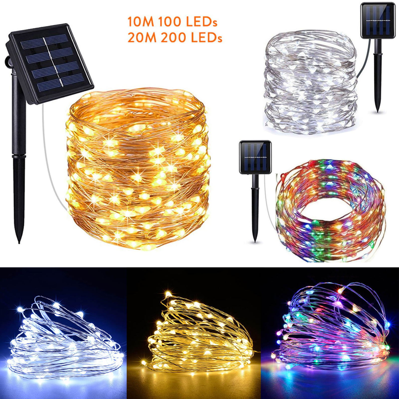 10M 20M Solar LED String Light Outdoor Garden Decoration 100 LEDs 200 LEDs Fairy Light For Party Christmas Xmas Wedding Holiday