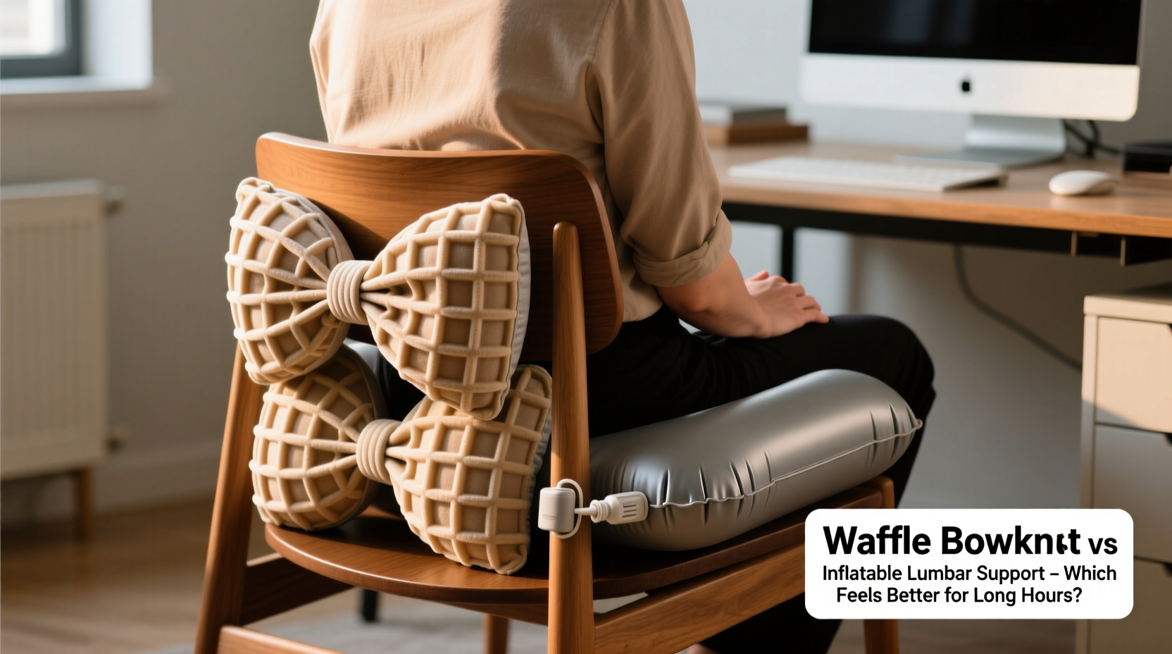 waffle bowknot lumbar pillow vs inflatable which back support actually feels better for long hours