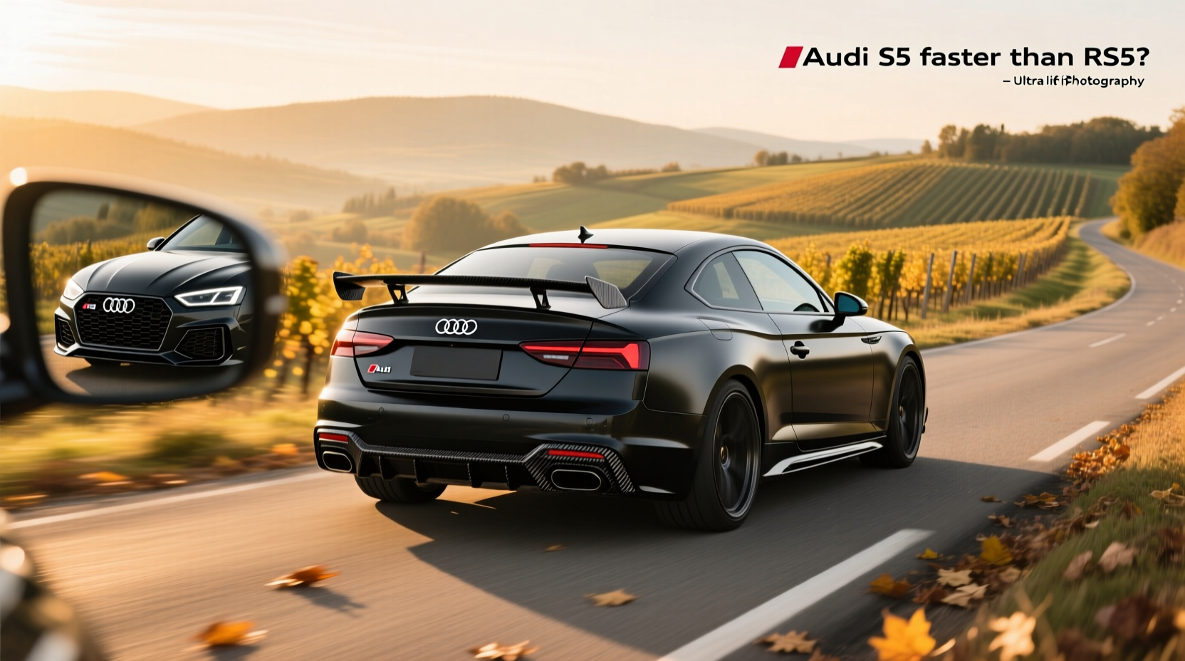 Rear view of Audi S5 with factory spoiler
