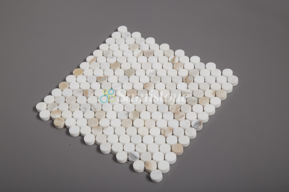 Samistone Hot Sale Calacatta Gold White Marble Penny Round Mosaic Tile