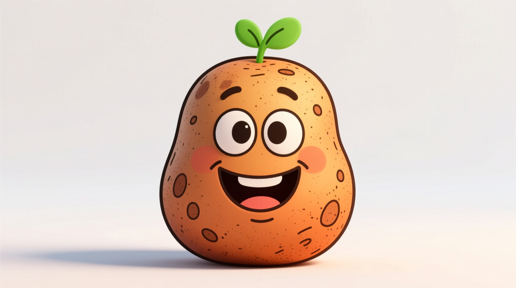 Smiling potato with cartoon eyes and mouth drawn on