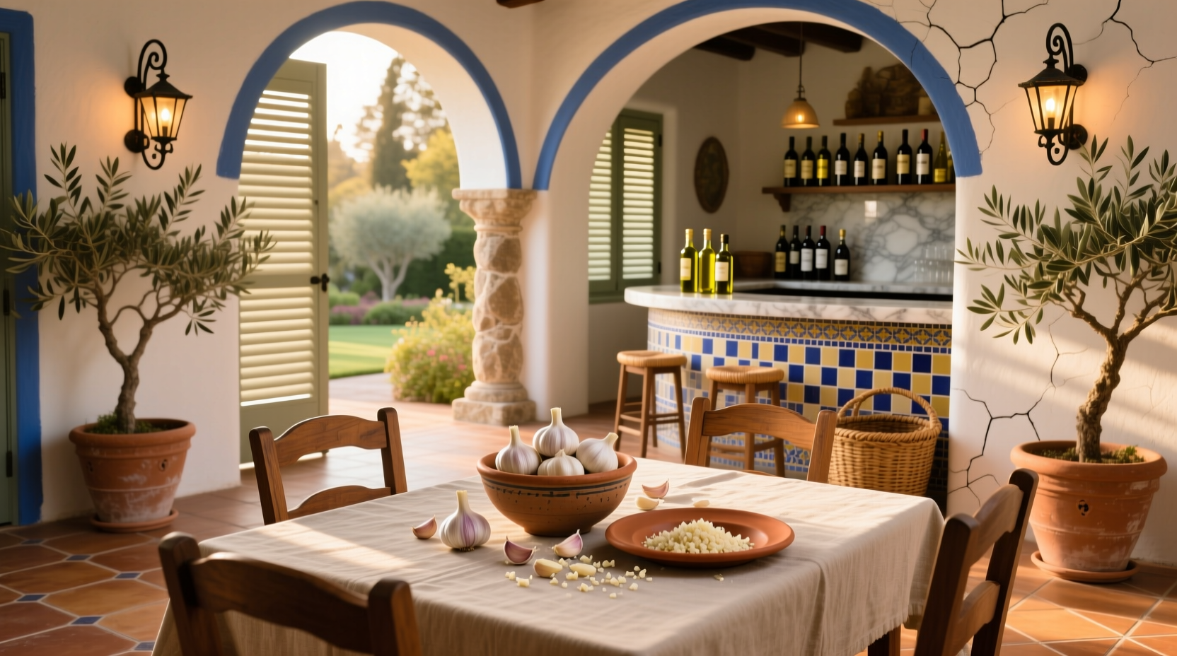 Garlic Crush Bellevue dining area with Mediterranean decor