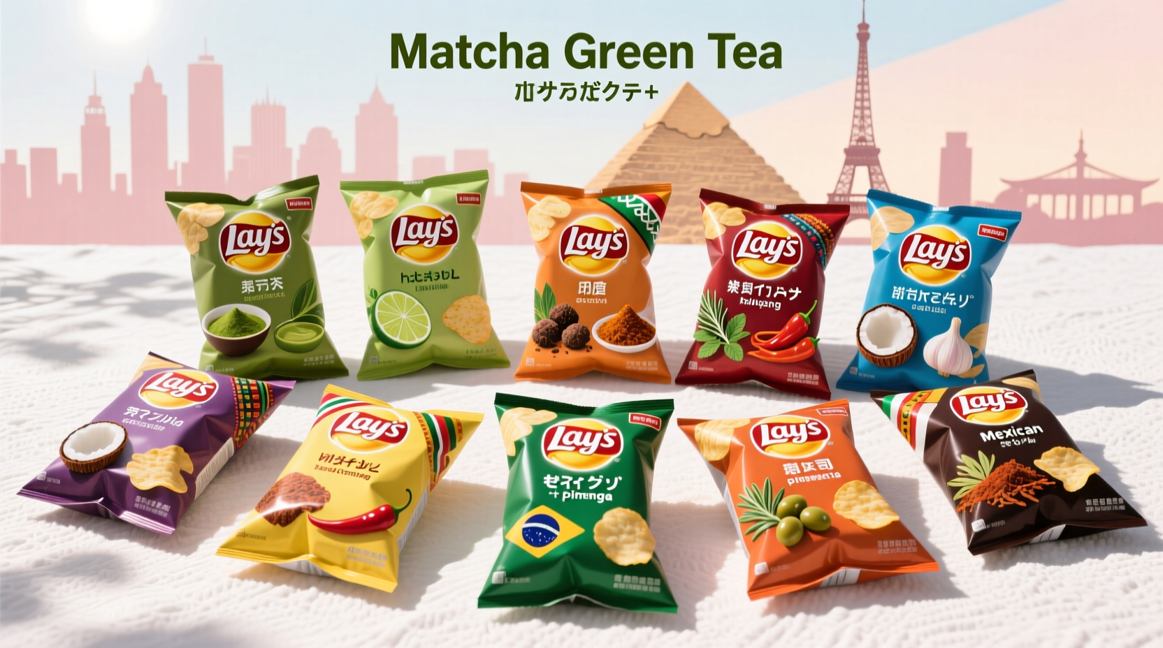 Lay's potato chips in various global flavors