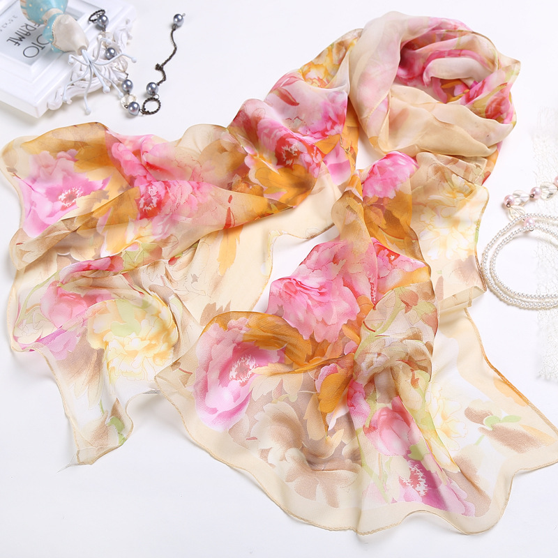Custom New Summer Silk Scarves Sunscreen Chiffon Long Scarf For Women