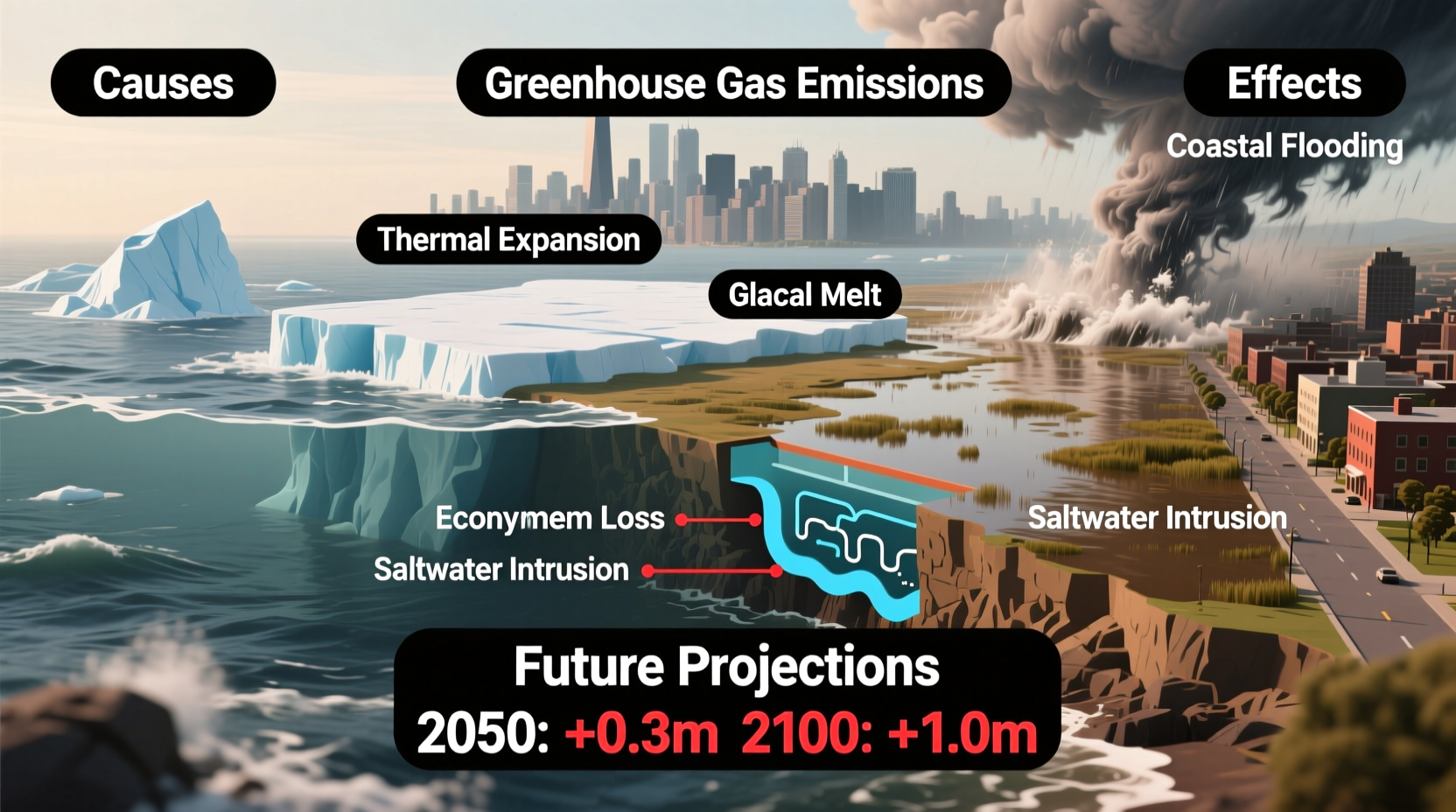 why are sea levels rising causes effects and future projections