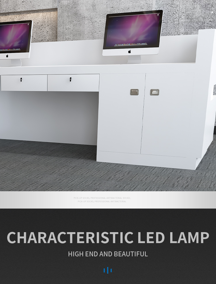 Light luxury white glossy with LED light reception desk salon reception front desk office