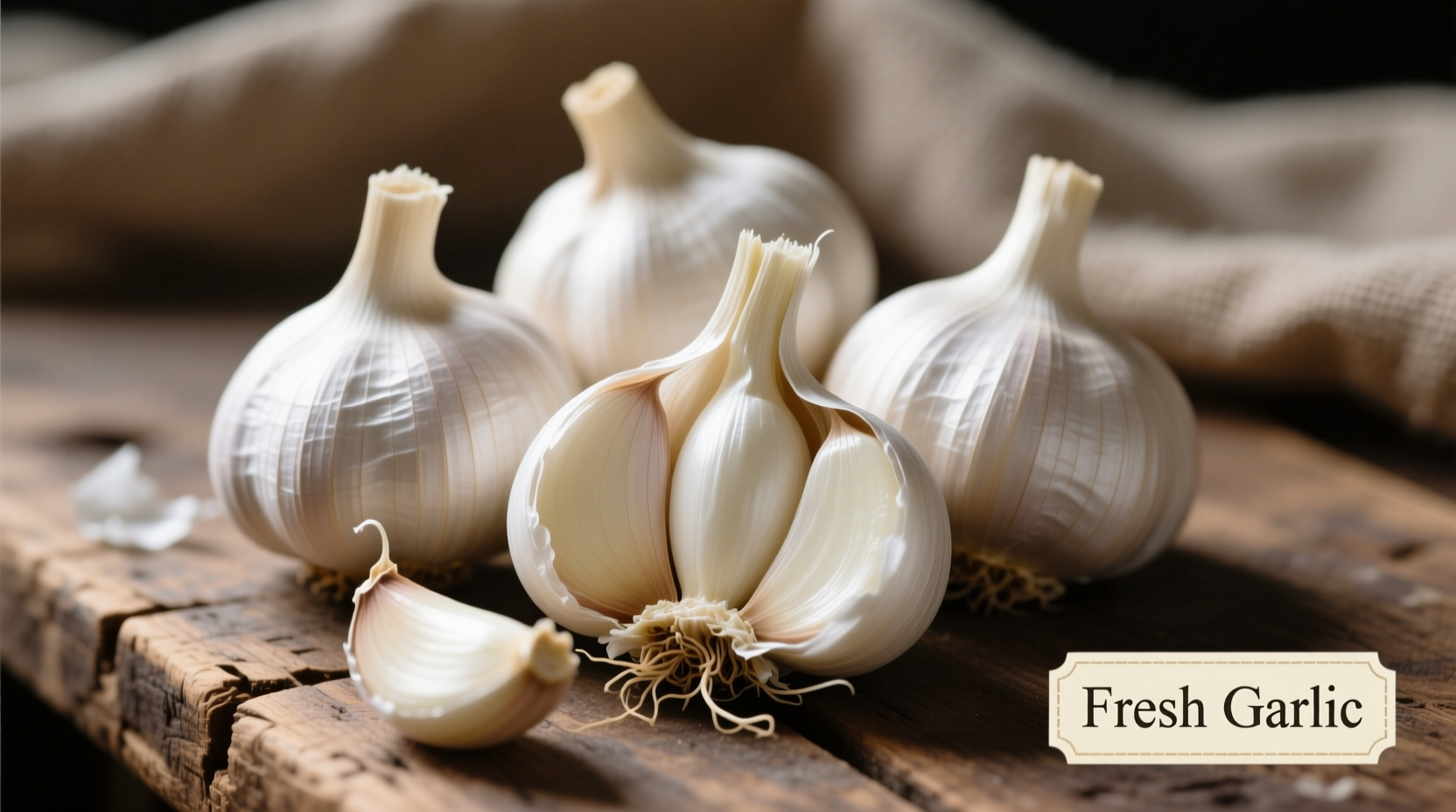 Fresh garlic bulbs with cloves peeled
