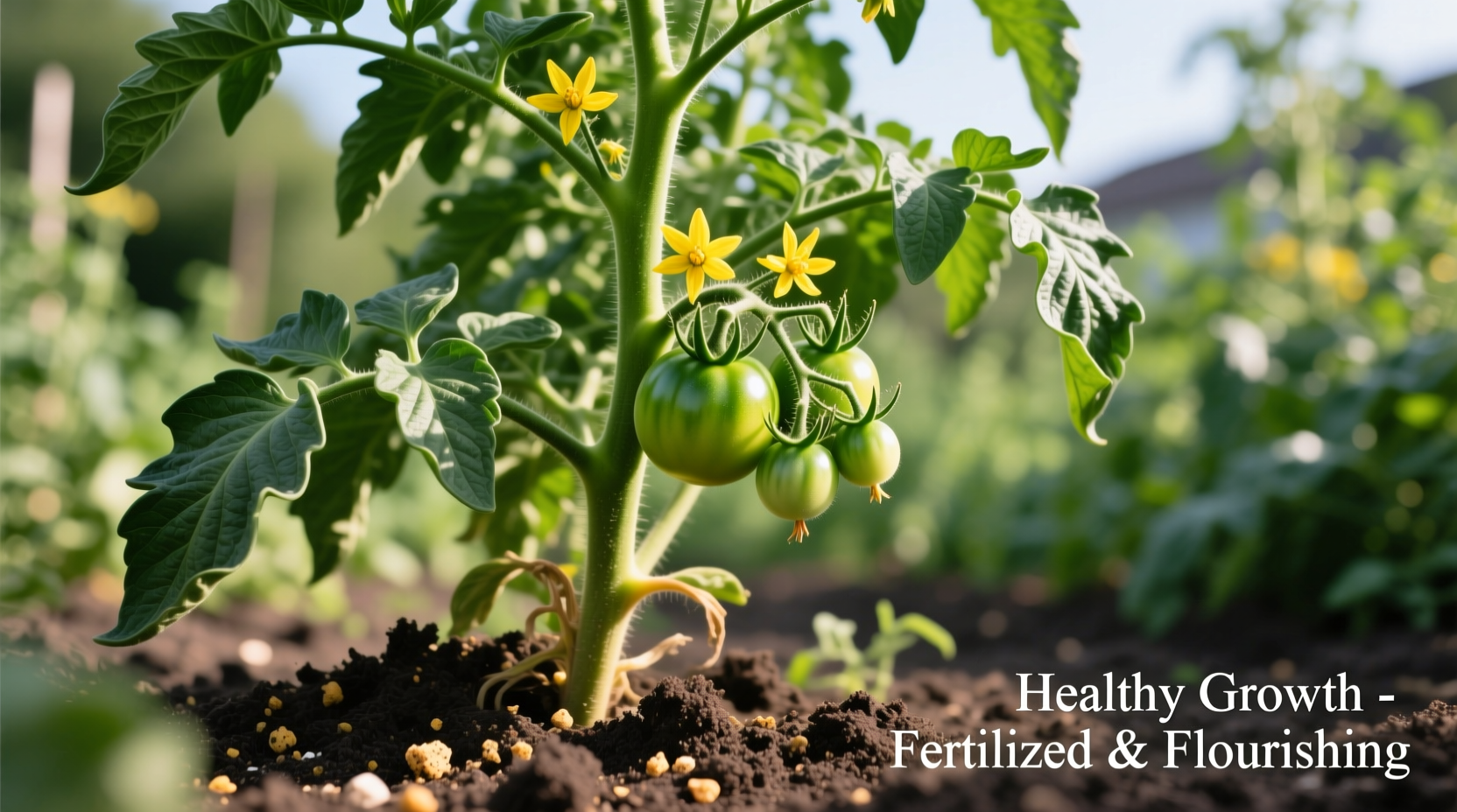 Tomato plant showing healthy growth after proper fertilization