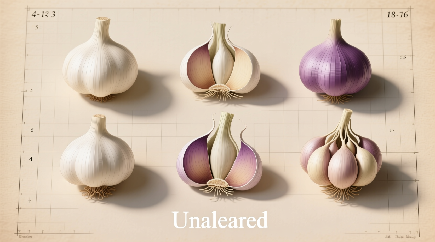 Different garlic varieties showing clove count variations