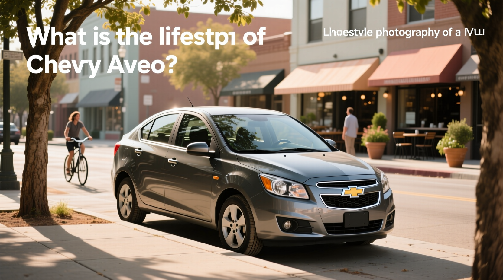 Side view of silver Chevrolet Aveo 2006 hatchback on residential street