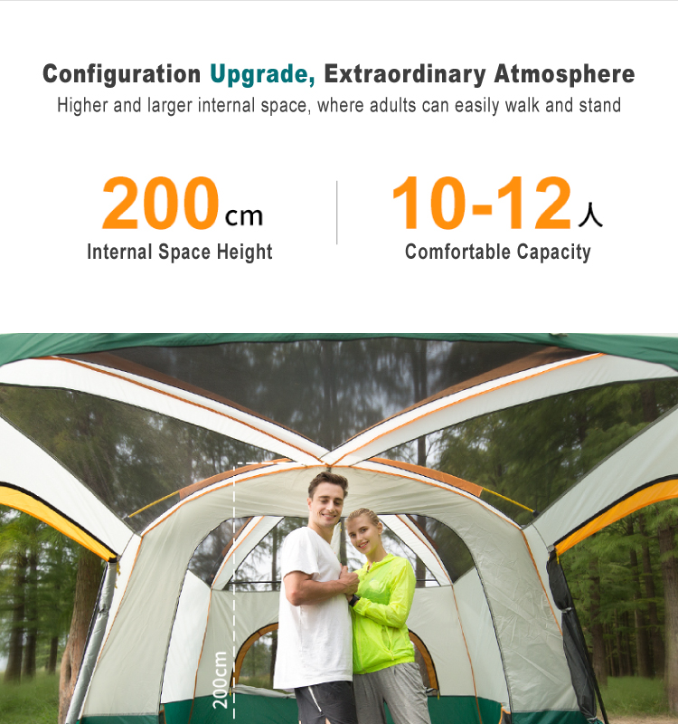 2021 Customized Wholesale, Luxury Wind Resistant Outdoor Large 8 10 12 Persons Hiking Glamping Family Camping Tents For Sale/