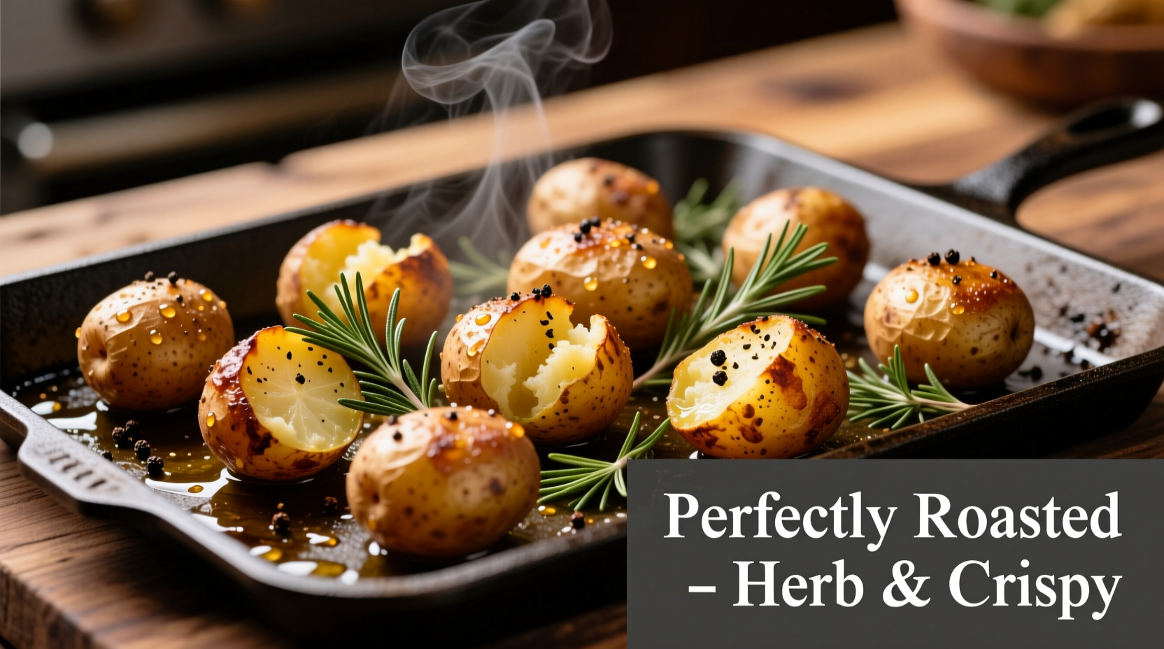 Perfectly roasted potatoes with herbs on baking sheet