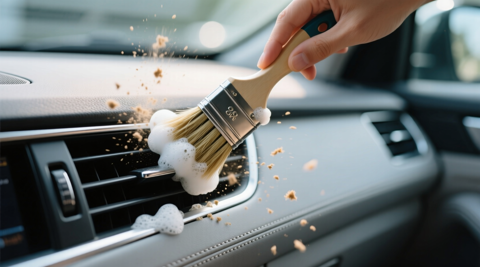 quickly clean your car air vents with a foam paint brus