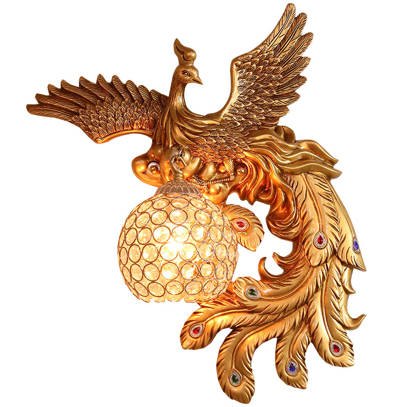 European style peacock wall lamp crystal living room aisle stairs creative wall hanging lamp simple modern bedroom bedside lamp