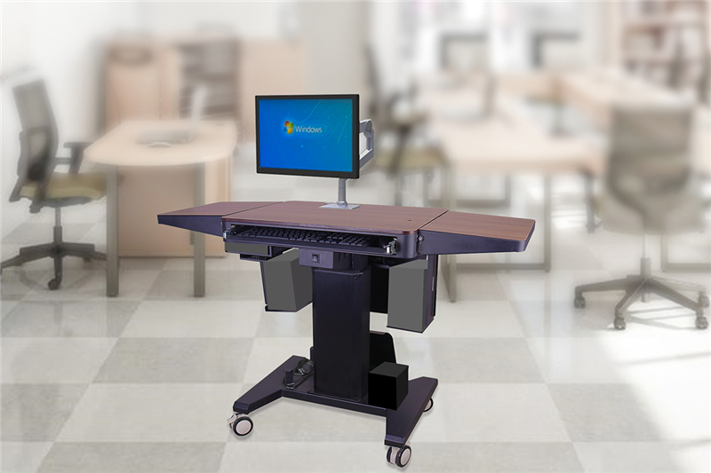 Movable lectern wood and aluminum body height adjustable desk speaker and audio system podium