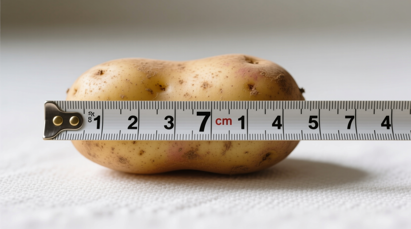Medium potato size comparison with measuring tape