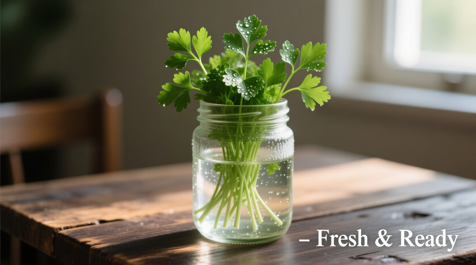Fresh parsley stored upright in water glass