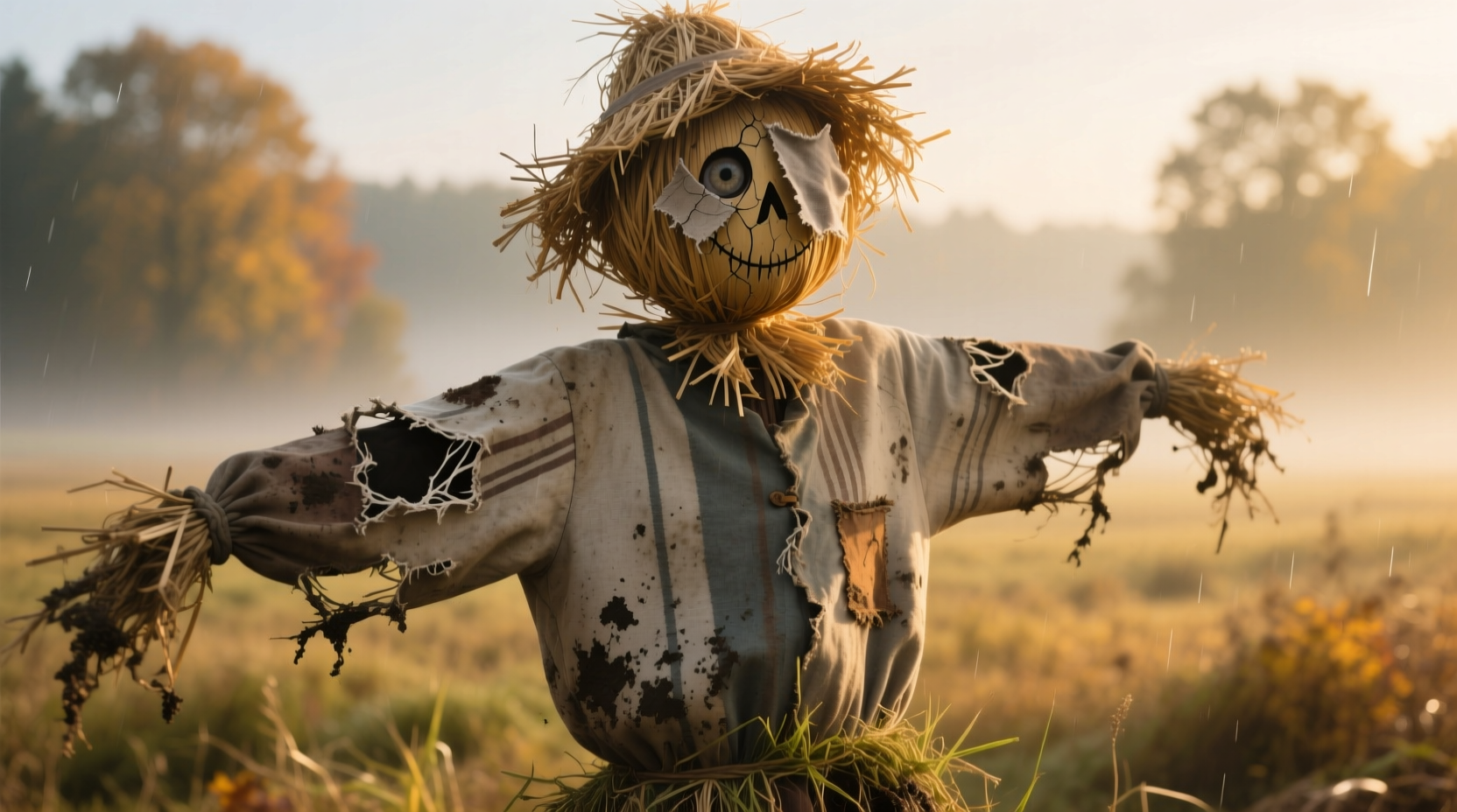 Scarecrow costume distressing techniques showing directional weathering