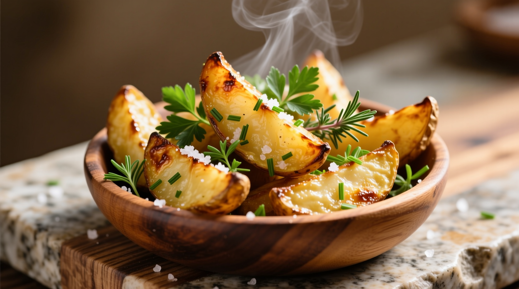 Golden roasted potato wedges with fresh herbs