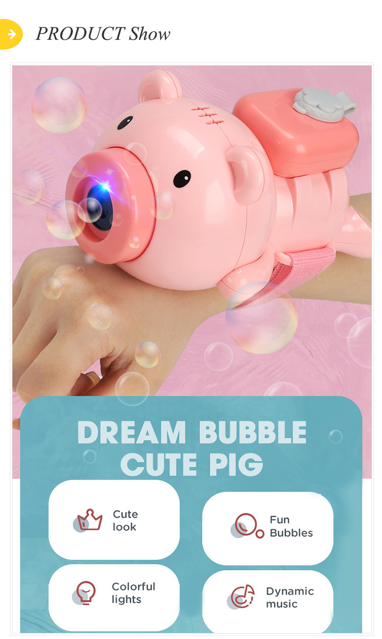 Electric LED music pink pig watch maker gun bubbles kids toys