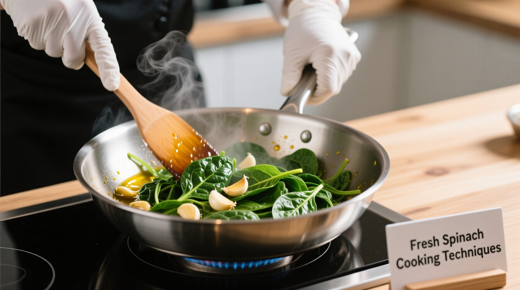 Fresh spinach cooking techniques demonstration