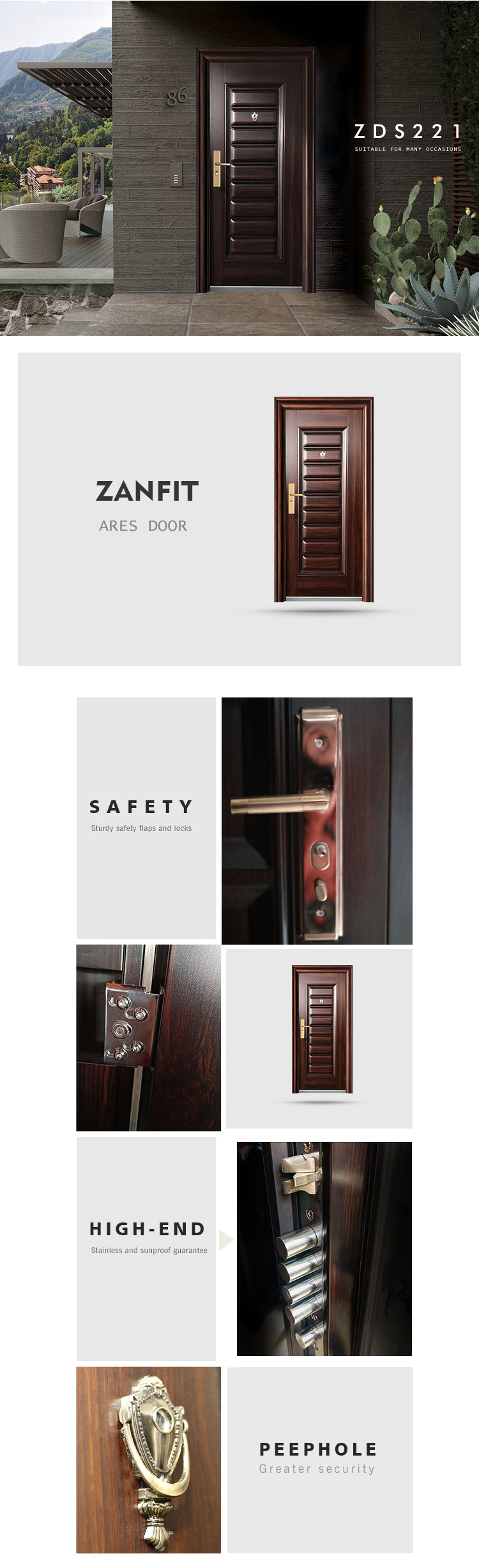 Villa modern single entrance house security steel design iron door Chinese metal  interior room door manufacturer double design
