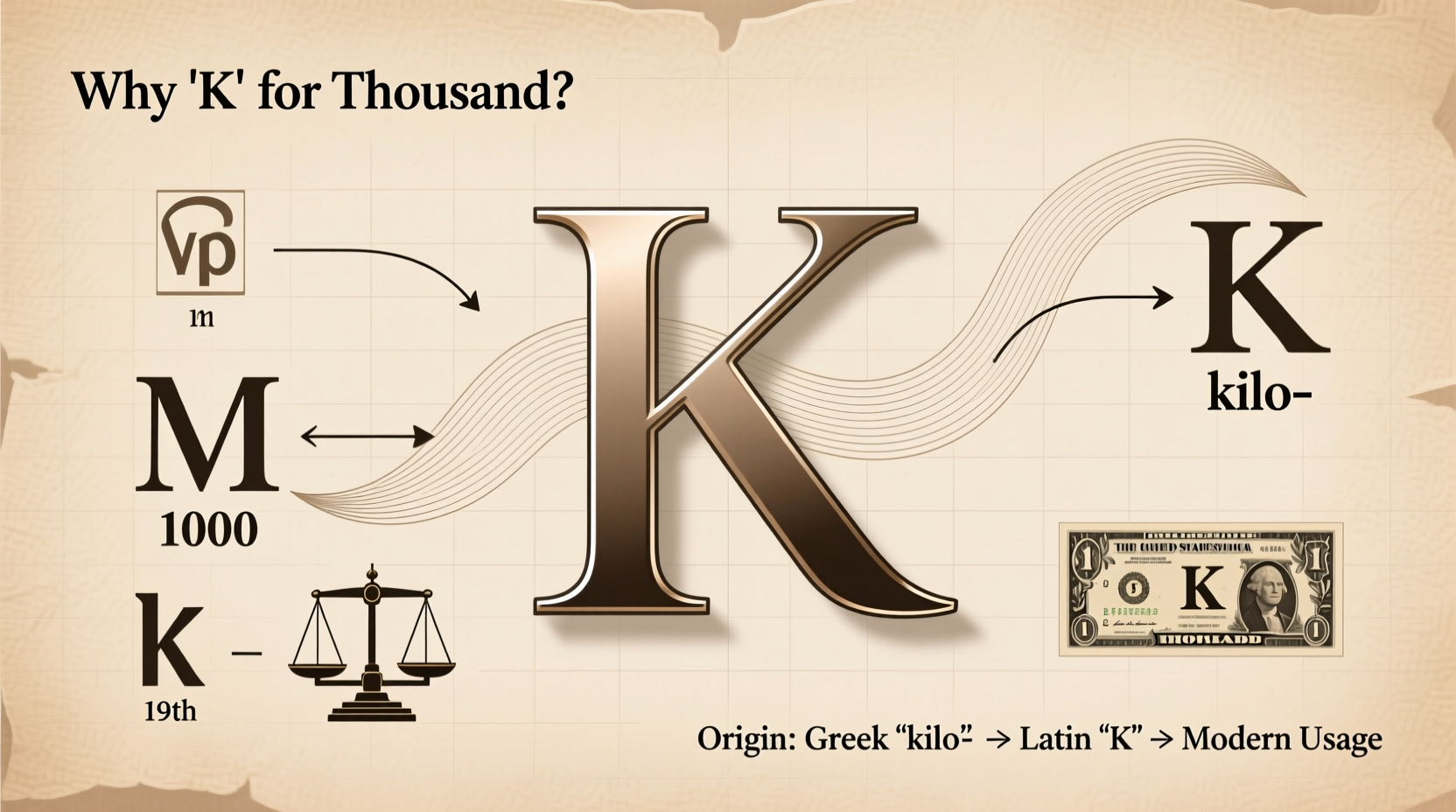 why is k used for thousand origin common usage