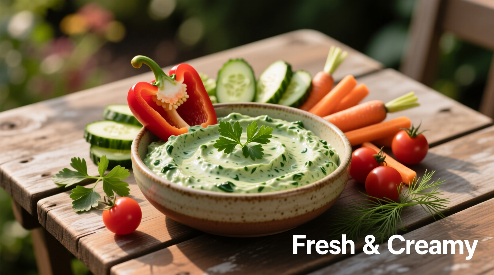 Creamy spinach dip with vegetables