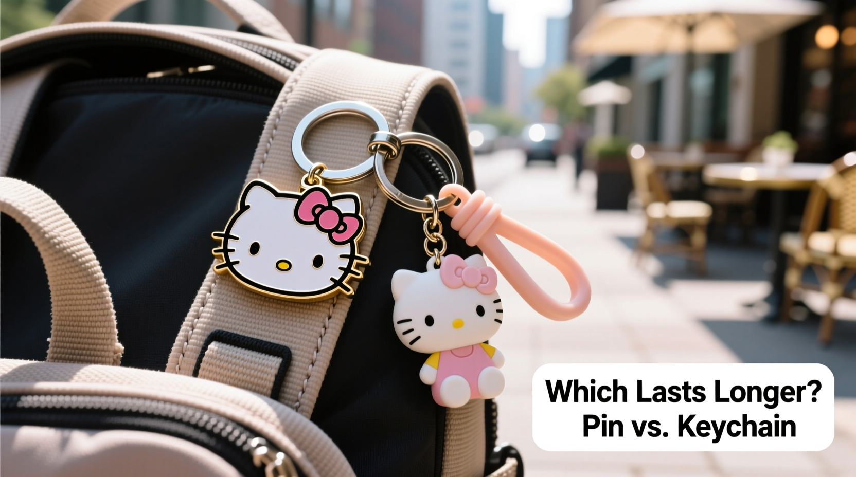 hello kitty keychain or pin which one actually lasts longer on your backpack