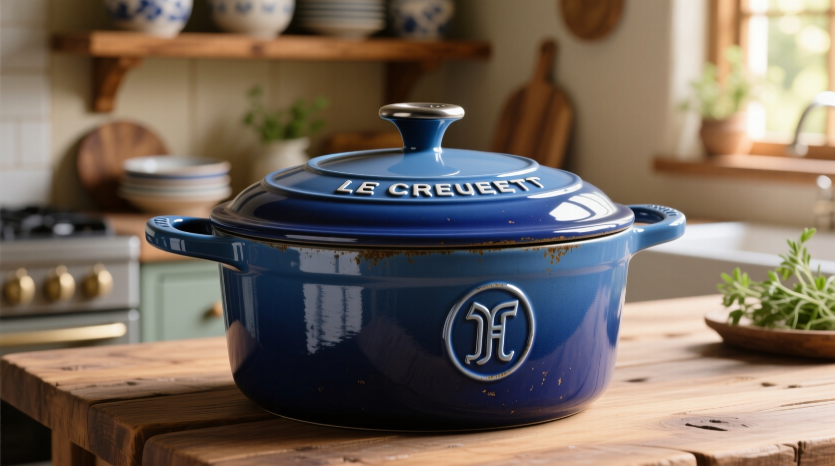 Authentic Le Creuset Dutch oven with proper logo stamping