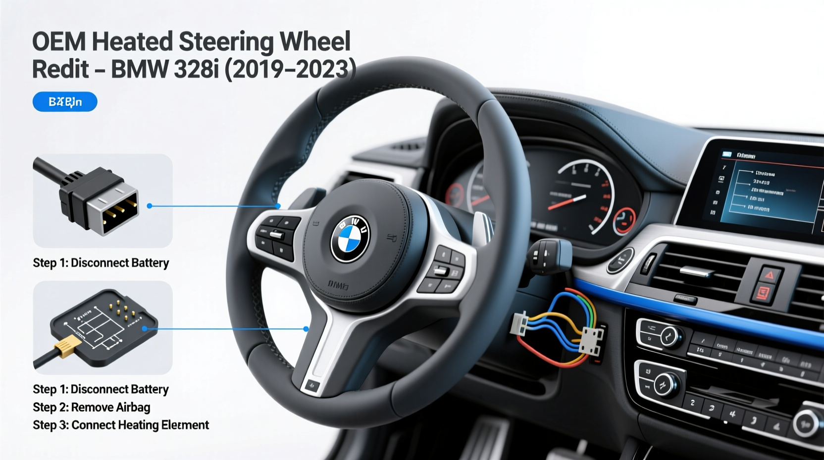 328i heated steering wheel install